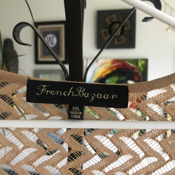 FRENCH BAZAAR size XXL Tan Open Weave Drape Front Topper Kimono Cardigan - Picture 5 of 5